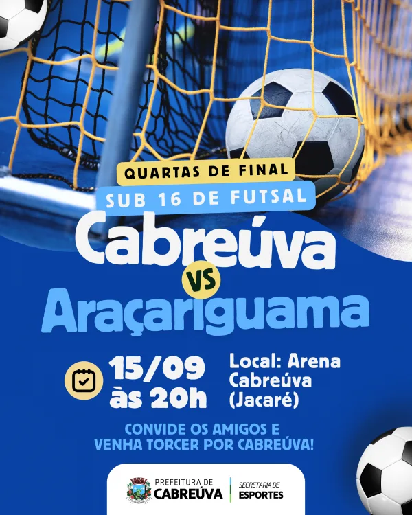 Futsal Sub-16 de Cabreúva joga as quartas de final na Arena Jacaré