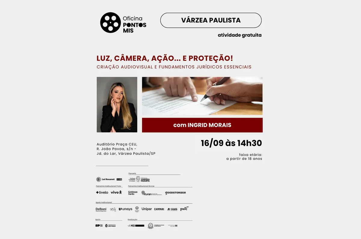 Oficina gratuita em Várzea Paulista aborda criação audiovisual e proteção jurídica