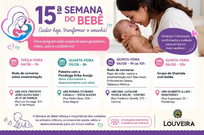 Louveira promove atividades especiais na 15ª Semana do Bebê em agosto