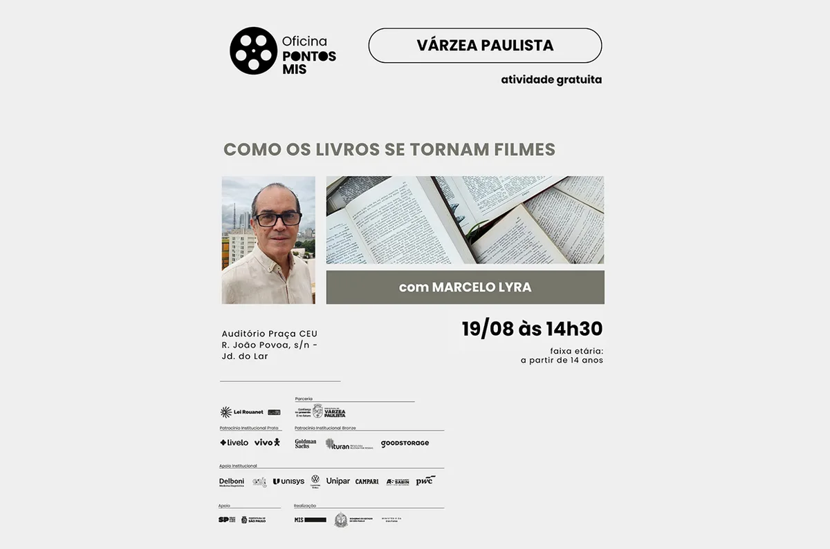 Oficina gratuita sobre adaptação de livros para filmes chega a Várzea Paulista