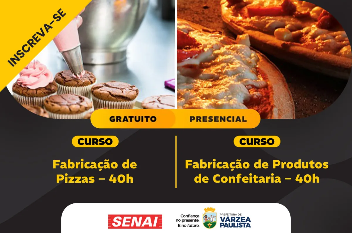 Várzea Paulista oferece cursos gratuitos de Confeitaria e Pizza