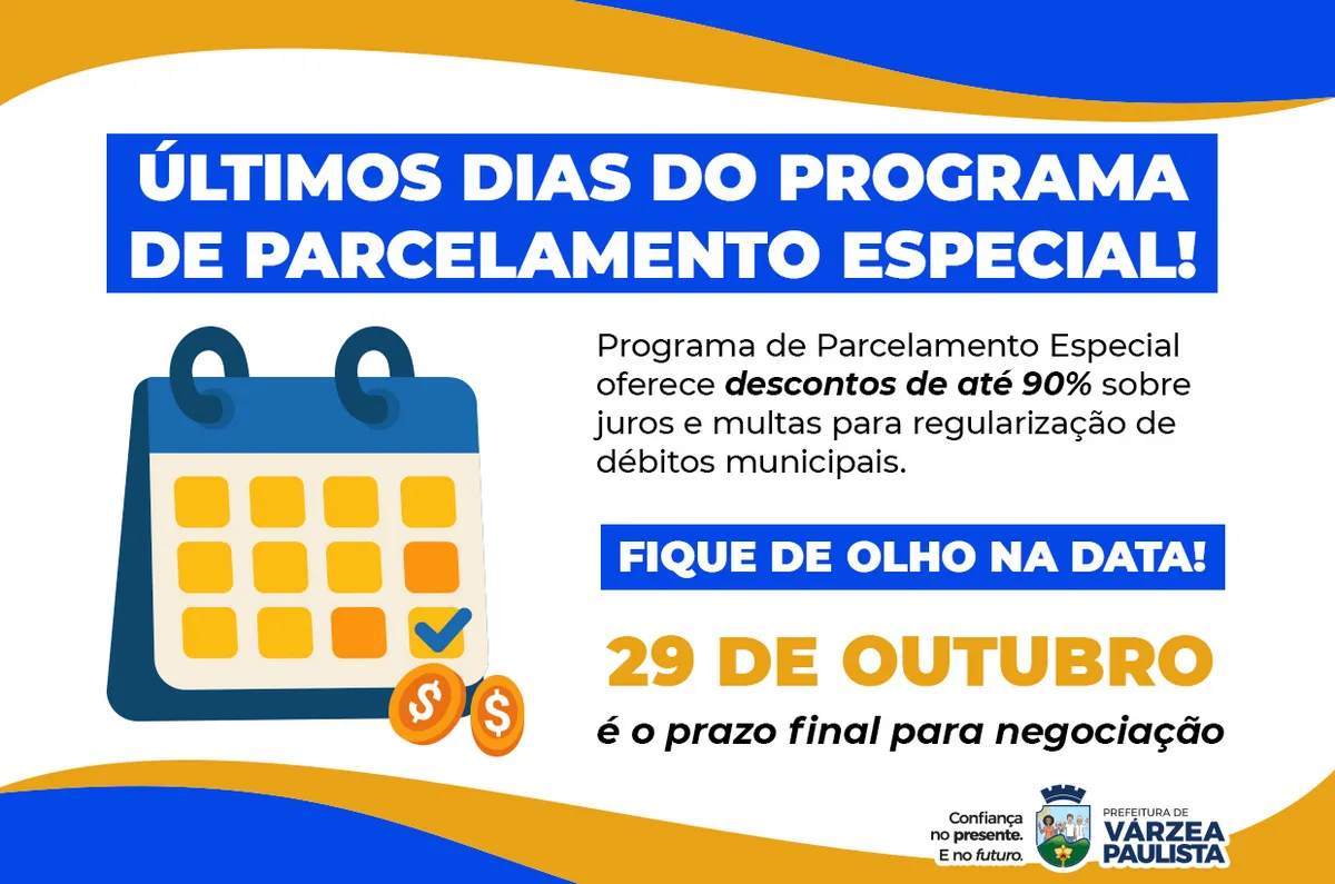 Várzea Paulista: prazo para renegociar débitos com desconto termina em outubro