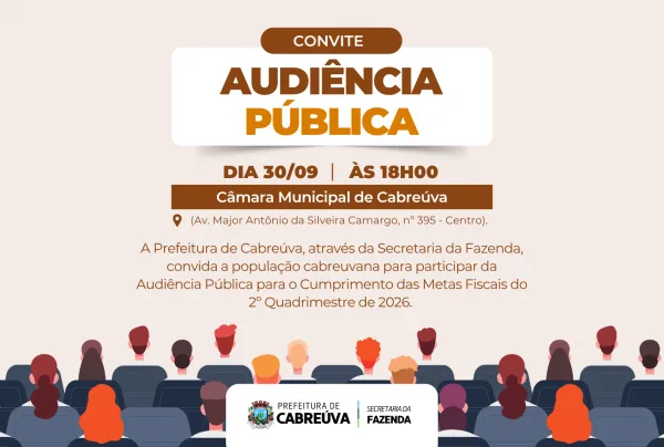 Cabreúva realiza audiência de metas fiscais em 30 de setembro